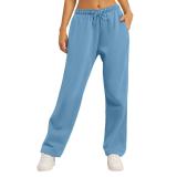 Cross-border e-commerce Amazon 2025 European and American unisex solid color casual loose fleece-lined high-waisted sweatpants