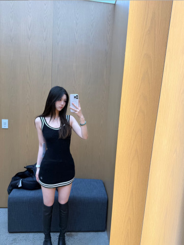 2026 Spring/Summer New Women's Knit Camisole Dress for Outdoor Sports, Breathable, Sexy, Short Dress