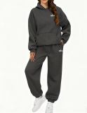 New cross-border American-style women's clothing, hooded fleece-lined autumn and winter sweatshirt and sweatpants, casual letter-print multi-color set