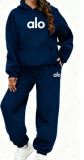 New cross-border women's clothing: hooded fleece-lined autumn and winter sweatshirt and sweatpants, fashionable casual letter-print multi-color set