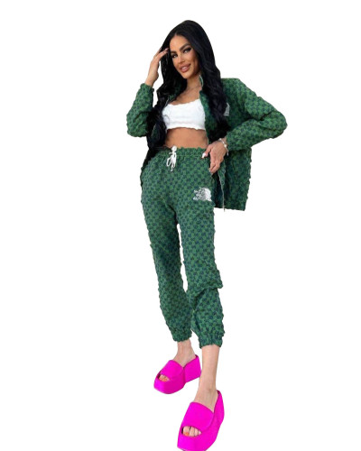 Y71376 European and American women's clothing Amazon new winter soft high-elastic thick embroidered zipper jacket set