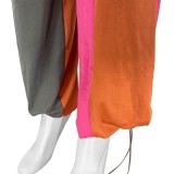 HR24067 European and American sports casual women's clothing, cross-border supply, color-blocked, contrasting color, waist-cinching two-piece set