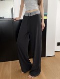 2025 Autumn Collection Wide-Leg Pants, Color-Block Casual Trousers, Loose Fit with Drawstring, Knitted, Draped, Comfortable and Skin-Friendly