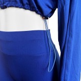 HR24059 European and American women's clothing, cross-border sexy drawstring waist-cinching crop top and high-waisted tight-fitting pants two-piece set