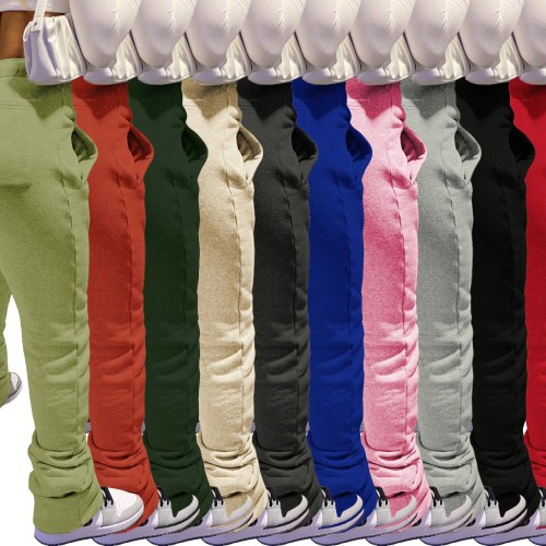 HR8139 European and American women's clothing, thickened sweatshirt fabric, sporty casual drawstring stacked pants with pockets