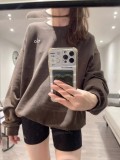 In stock 2025 Spring and Autumn New Lightweight Fleece Casual Sports Round Neck Long Sleeve Sweatshirt Solid Color Simple and Versatile