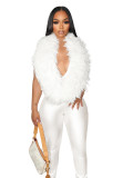 HR25058 European and American fashion casual women's clothing Elegant feather deep V halter neck stretch satin jumpsuit for women