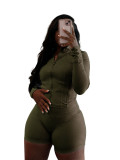HR24068 Bestseller Extension Spring New Style European and American Sports Casual Sexy Tight-Fitting Long-Sleeve Shorts Two-Piece Set