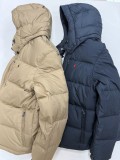 In stock 2025 Winter RL Ralph Lauren Embroidered Horse Logo Stand Collar Double Button Hooded Down Jacket, Cold-Proof, Warm, Casual, Versatile