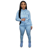 HR8197 European and American women's clothing, independent website supply, autumn and winter fleece-lined drawstring hooded two-piece set