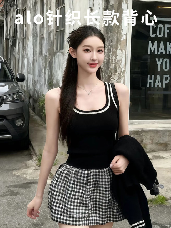 In-stock summer new sleeveless tank top, casual sports slim-fit long ribbed top for women