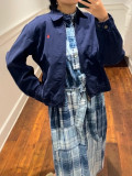 Spring and autumn vintage style couple's jacket with plaid lining, zip-up, loose fit, casual Korean style