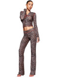 HR25071 European and American fashion women's clothing cross-border supply printed hooded long-sleeve thumb-hole micro-flare two-piece set