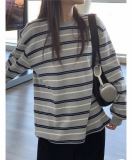 25 Spring and Autumn Lazy Korean Style Retro Long Sleeve evermore Striped T-shirt Casual Loose Fit Zhao Lusi Same Style