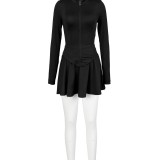 HR24029 European and American women's clothing, sporty casual slim-fit long-sleeve flared skirt two-piece set (with safety shorts)