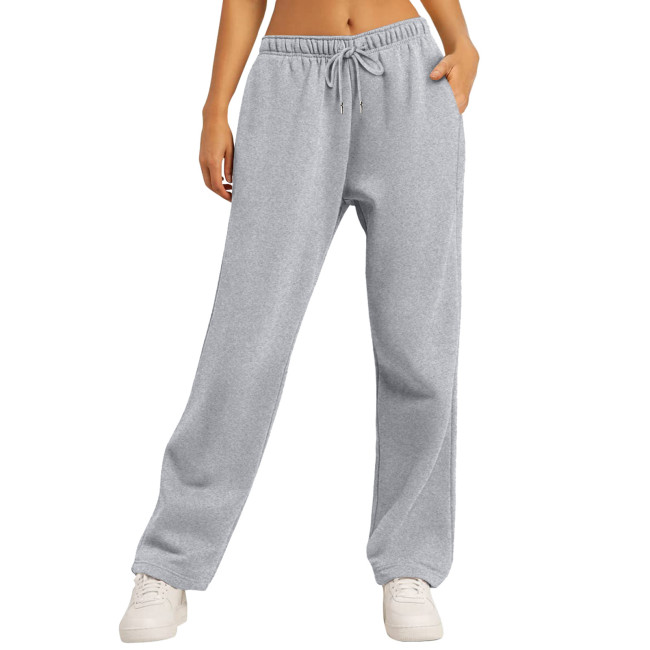 Cross-border e-commerce Amazon 2025 European and American unisex solid color casual loose fleece-lined high-waisted sweatpants