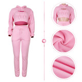 HR8193 European and American fashion women's clothing, fleece-lined drawstring hoodie with cotton vest and jogger pants three-piece set