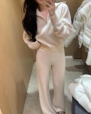 In stock 2025 spring/autumn thin waffle high-waisted knitted loose pants, casual retro versatile style