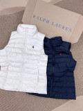 In stock 2025 Winter RL Ralph Lauren Embroidered Stand Collar Double Zipper Vest Cotton Coat Black and White Couple's Matching Style