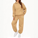 New cross-border American-style women's clothing, hooded fleece-lined autumn and winter sweatshirt and sweatpants, casual letter-print multi-color set