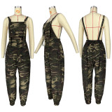 HR23041 European and American casual women's clothing, cross-border supply, loose-fitting camouflage workwear jumpsuit with suspenders