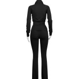 HR24066 European and American women's clothing, sporty casual tight-fitting zippered low-waist flared fleece-lined suit