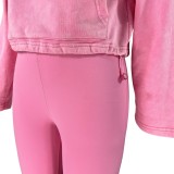 HR24069 European and American women's clothing, cross-border supply, washed top + yoga pants sports casual two-piece set