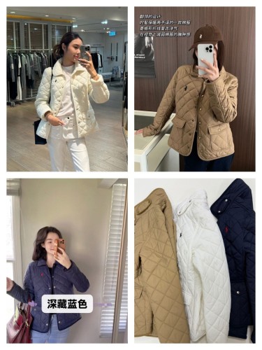 In-stock winter RL women's jacket with diamond pattern, turn-down collar, versatile, color-blocking, lightweight, slim-fit cotton coat, slimming outerwear