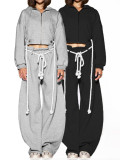 HR25072 European and American fashion women's casual thick rope tie-up hooded top and wide-leg long pants two-piece set for women