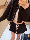 2026 Spring New Short Zipper Drawstring Jacket + Low-Waist Drawstring Mini Skirt Casual Set