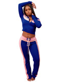 HR25037 European and American fashion women's three-piece set: printed patchwork long-sleeve top with adjustable shoulder straps and tie-up pants