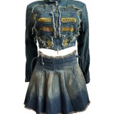 HR88008 European and American women's clothing, cross-border supply, stretch fabric, embroidered top and pleated skirt set, can be sold separately