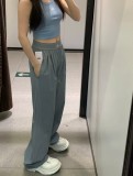 In stock 2025 new model long pants, straight-leg, reflective leg logo, casual webbing, high-waisted, ice silk, drapey, light sports pants