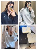 In stock 2025 Spring and Autumn half-zip fitness sports stand-up collar sweatshirt, loose fit, slimming, high-quality version with fleece lining