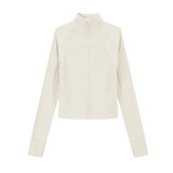 Lu ribbed short zip-up cardigan defin slim-fit sports jacket stand-up collar yoga coat for women casual versatile autumn