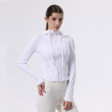 lu yoga jacket for women, new hooded short slim-fit sports top, gym training wear, quick-drying and breathable