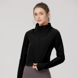 Summer lightweight sun protection jacket, outdoor stretch short breathable hooded sports jacket for women, yoga coat