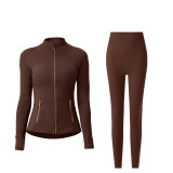lu Long Stand Collar Yoga Set Defin Women's Sports Brushed Top Elastic Quick-Dry Tight Pants Yoga Outfit Set
