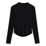Ms. LU's ribbed base shirt is a slim-fit, figure-flattering knit top, Henry shirt, sports T-shirt, quick-dry yoga wear
