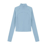 Lu ribbed short zip-up cardigan defin slim-fit sports jacket stand-up collar yoga coat for women casual versatile autumn
