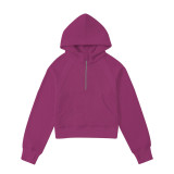 lu autumn and winter short pullover half-zip hooded fleece-lined thickened top scub sports sweatshirt thickened and warm