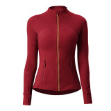 lu autumn and winter skin-friendly double-sided brushed elastic defi top sports slim-fit stand-up collar jacket yoga coat for women