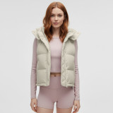 Winter white duck down puffer hooded short jacket for women, windproof, water-resistant, warm down vest