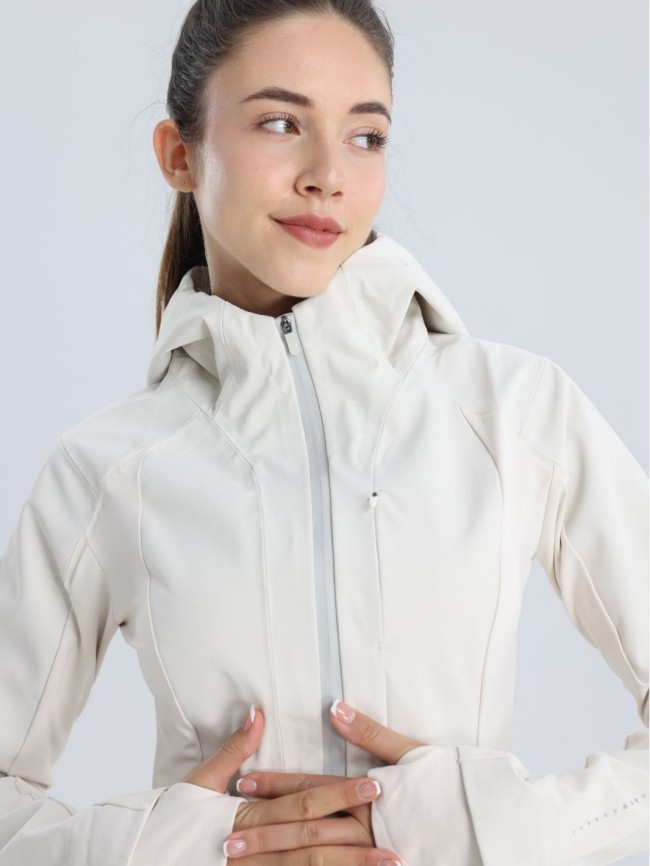 lu Autumn and Winter Cardigan CrossChil Waterproof Hooded Yoga Jacket Sports Jacket with Fleece for Women Softshell Jacket