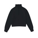 Lu Meilaide women's autumn and winter fleece-lined thickened half-zip long-sleeve short top with stand-up collar sports sweatshirt half-high collar