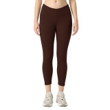 Lu brushed fabric, butt-lifting, quick-drying, elastic V-shaped waist, suitable for outdoor wear, sports yoga peach butt T-line tight leggings that make legs look longer