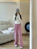 luscub autumn and winter elastic drawstring fleece-lined wide-leg straight sports casual sweatpants outdoor women's trendy loose pants