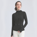 defin hooded spring-summer slim-fit yoga jacket for fitness, sports, outdoor running, body shaping, high elasticity, comfortable and quick-drying