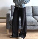 luscub autumn and winter elastic drawstring fleece-lined wide-leg straight sports casual sweatpants outdoor women's trendy loose pants