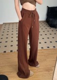 luscub autumn and winter elastic drawstring fleece-lined wide-leg straight sports casual sweatpants outdoor women's trendy loose pants